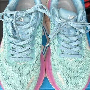 Hoka Blue and Pink Athletic Shoes with Breathable Mesh Bondi 9
